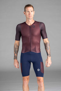 Men's Burgundy Mesh Cargo Cycling Skinsuit - Front View