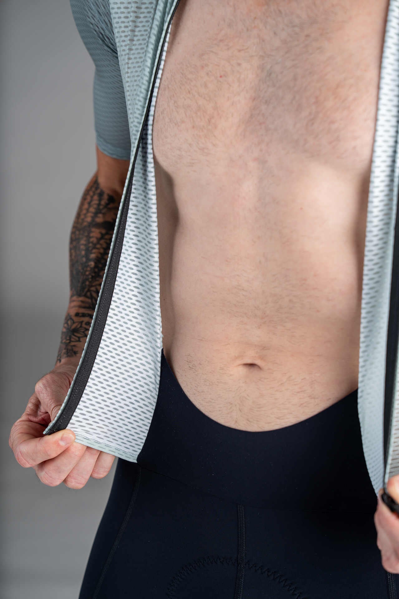 Men's Sage Green Mesh Cargo Cycling Skinsuit - Opening