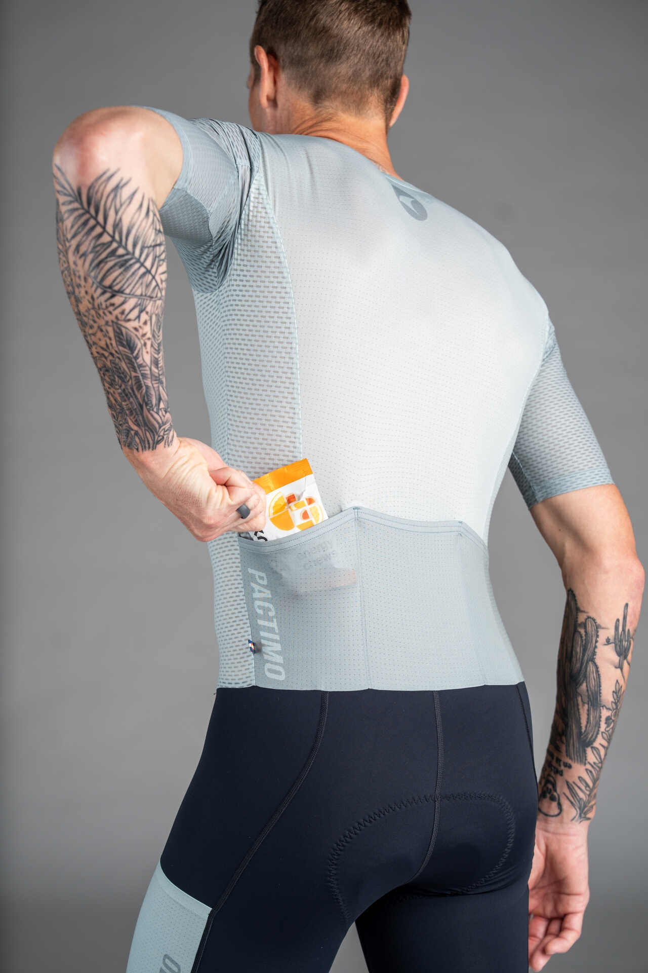 Men's Sage Green Mesh Cargo Cycling Skinsuit - Back Pockets