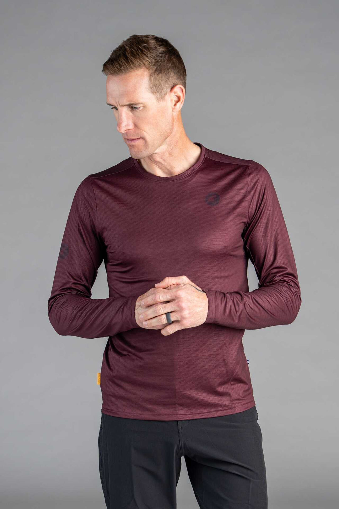 Men's Burgundy Long Sleeve MTB Tee - Front View