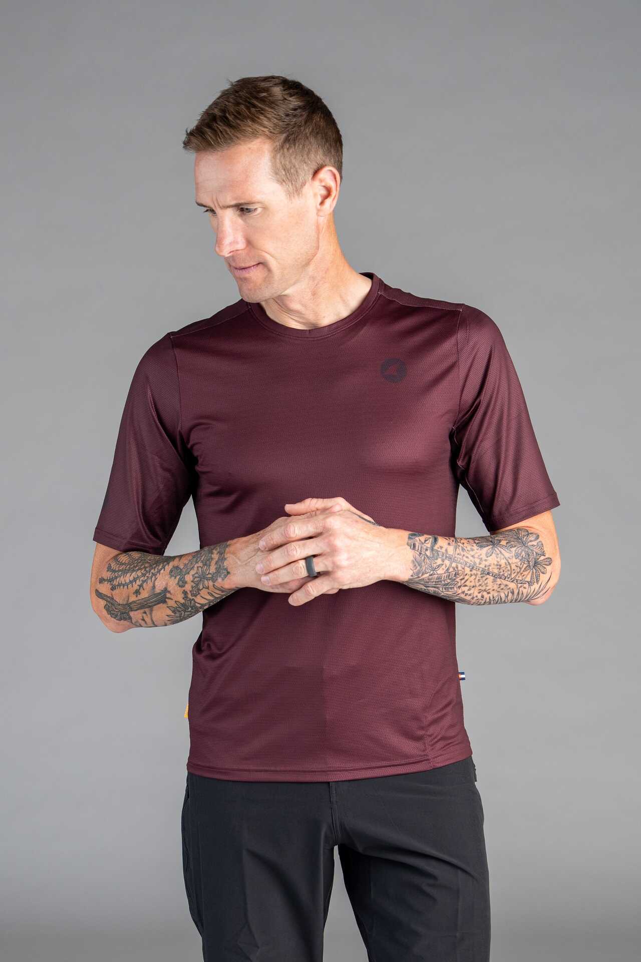 Men's Burgundy Mountain Bike Tee - Front View