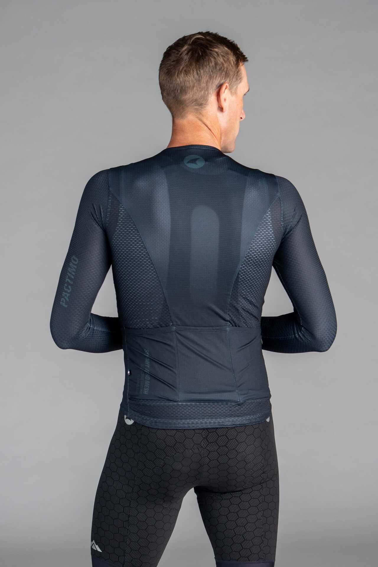 Men's Black Long Sleeve Aero Mesh Cycling Jersey - Back View