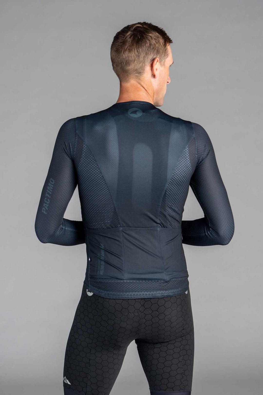 Men's Black Long Sleeve Aero Mesh Cycling Jersey - Back View
