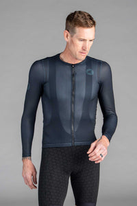 Men's Black Long Sleeve Aero Mesh Cycling Jersey - Front View