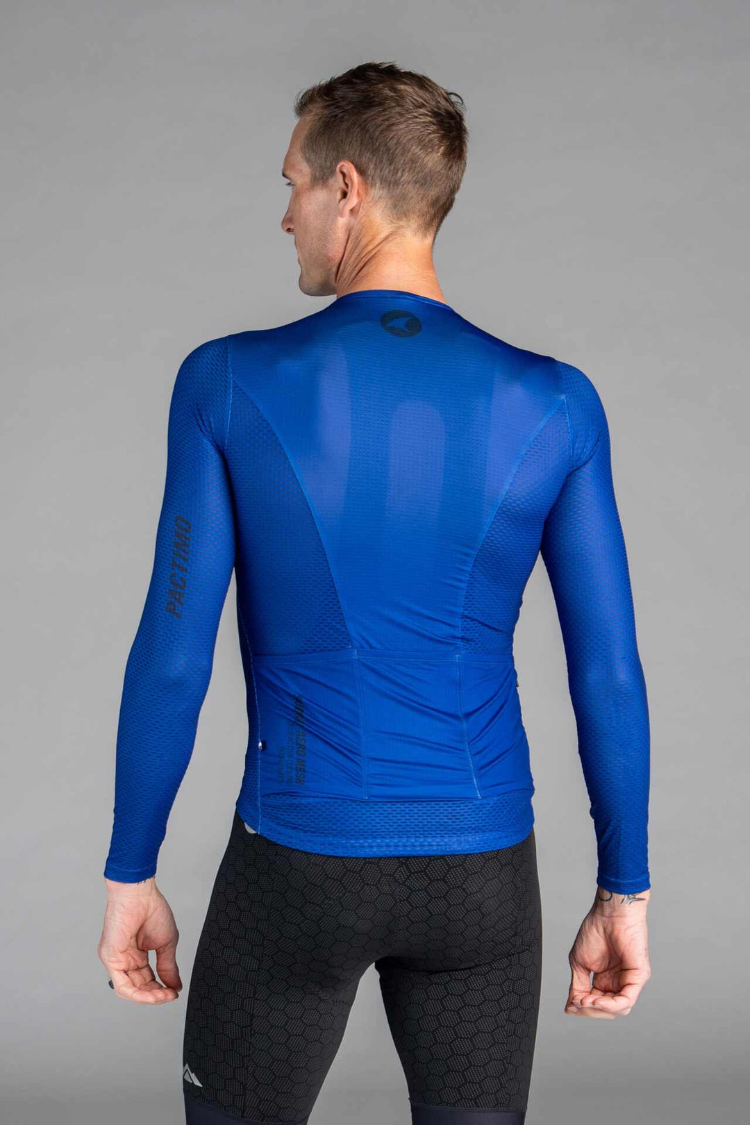 Men's Royal Blue Long Sleeve Aero Mesh Cycling Jersey - Back View