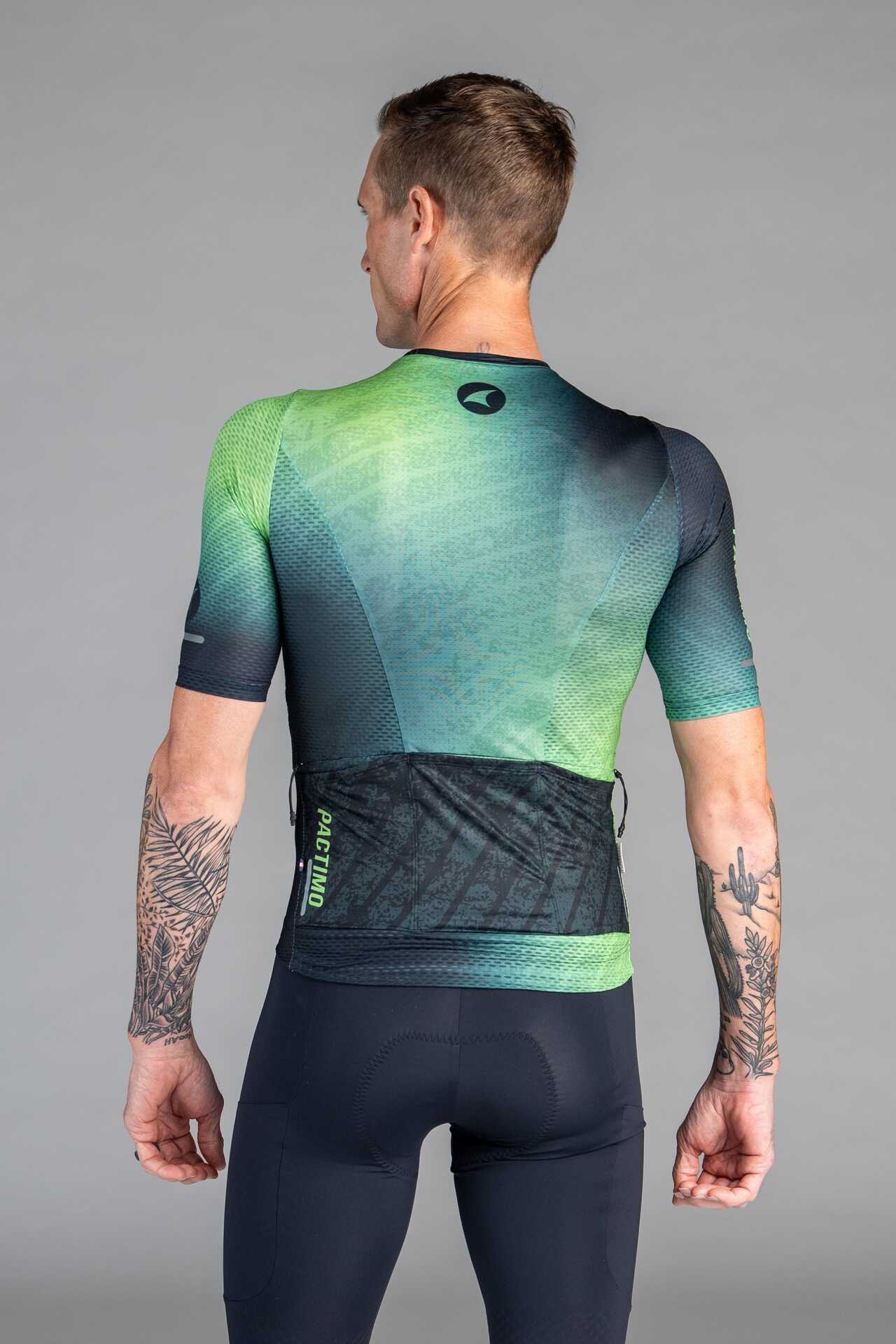 Men's Black and Green Range Aero Cargo Mesh Cycling Jersey - Back View