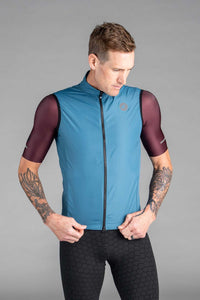 Men's Teal Packable Cycling Wind Vest - Front View