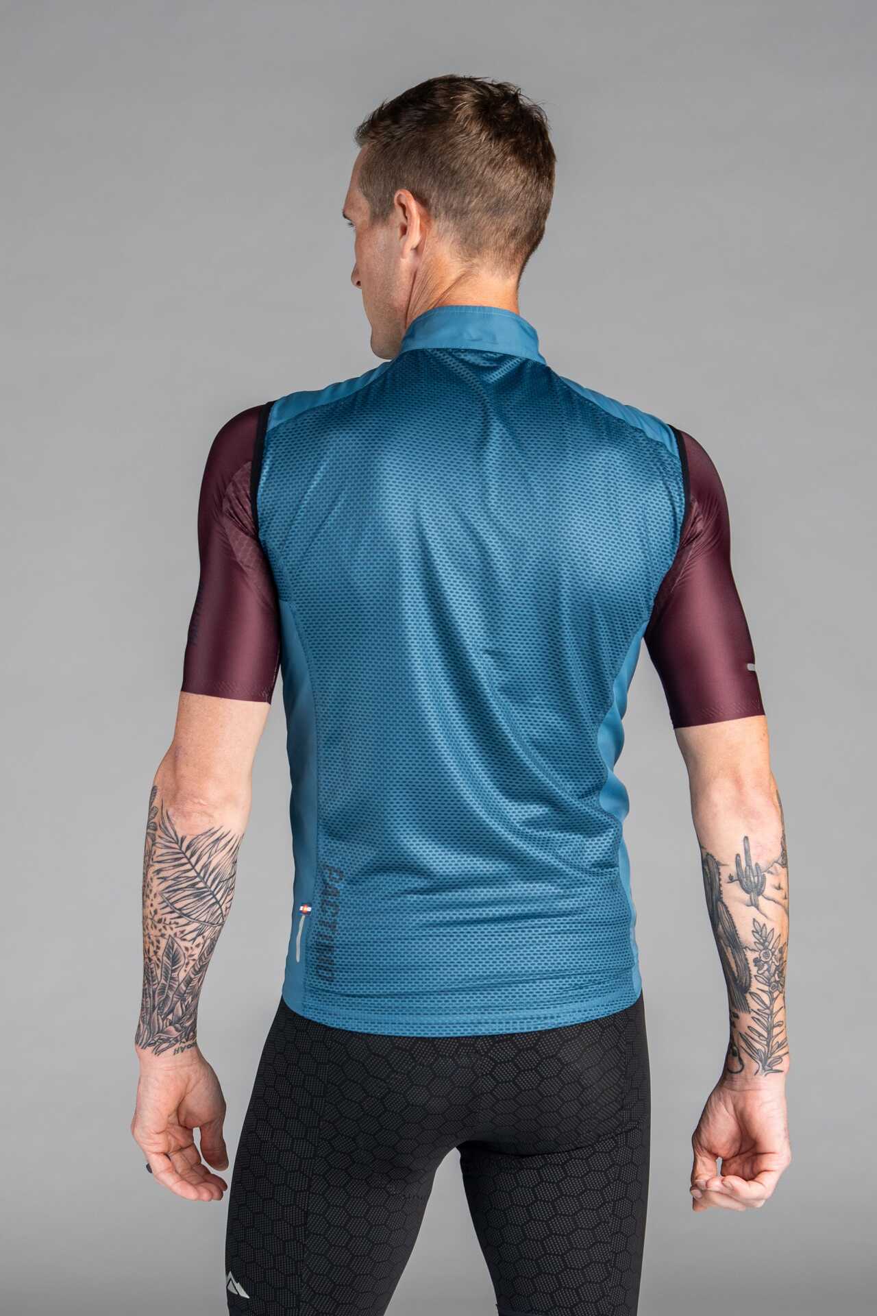 Men's Teal Packable Cycling Wind Vest - Back View