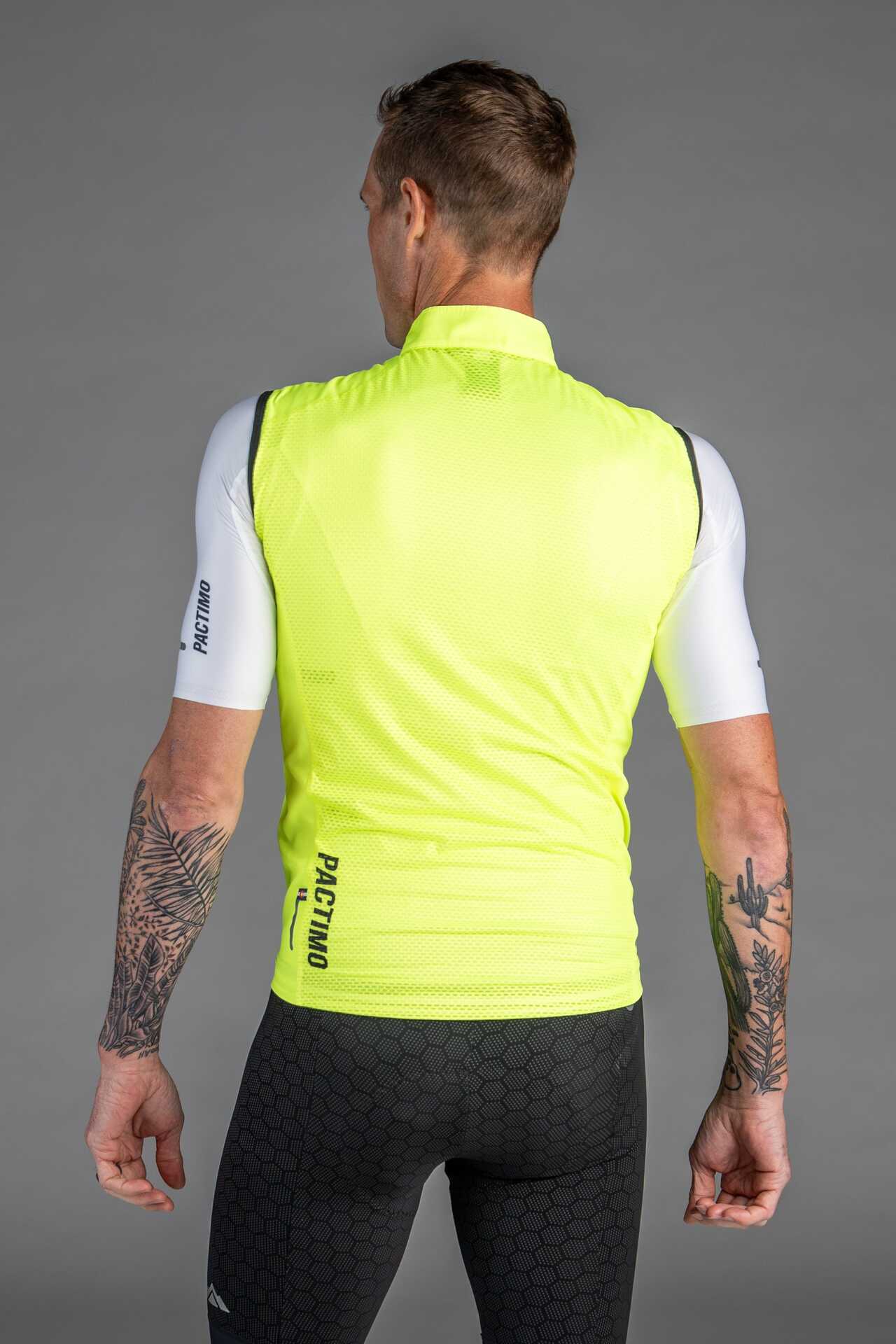 Men's High-Viz Yellow Packable Cycling Wind Vest - Back View