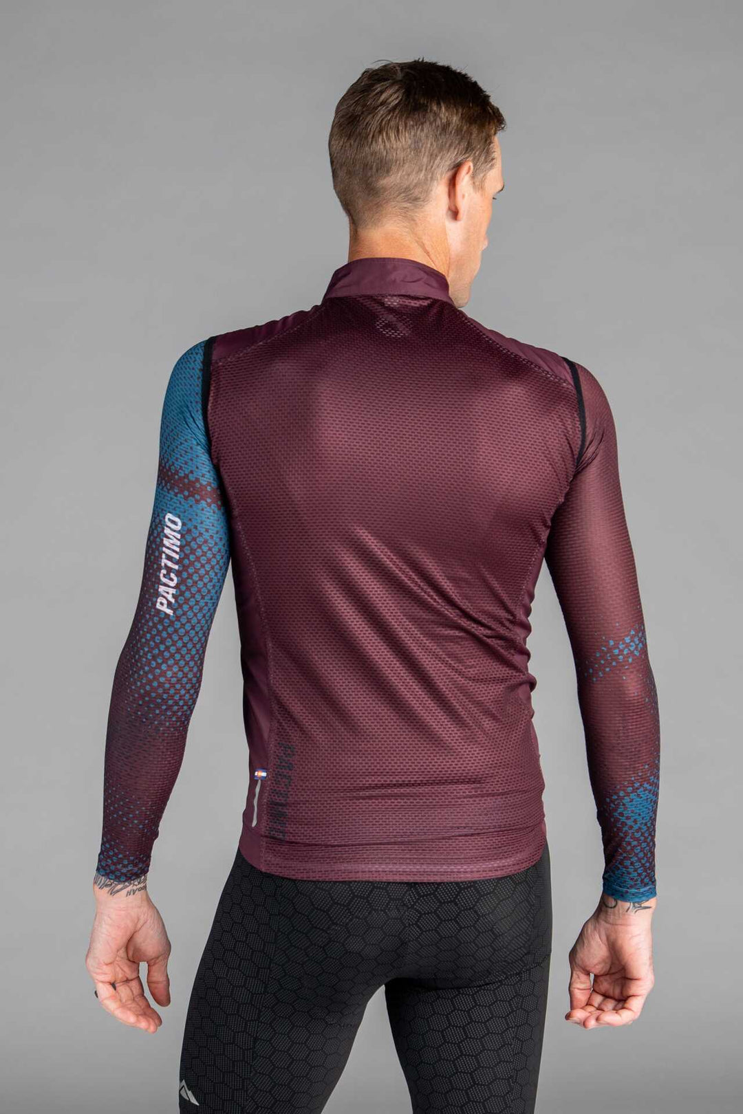 Men's Maroon Packable Cycling Wind Vest - Back View
