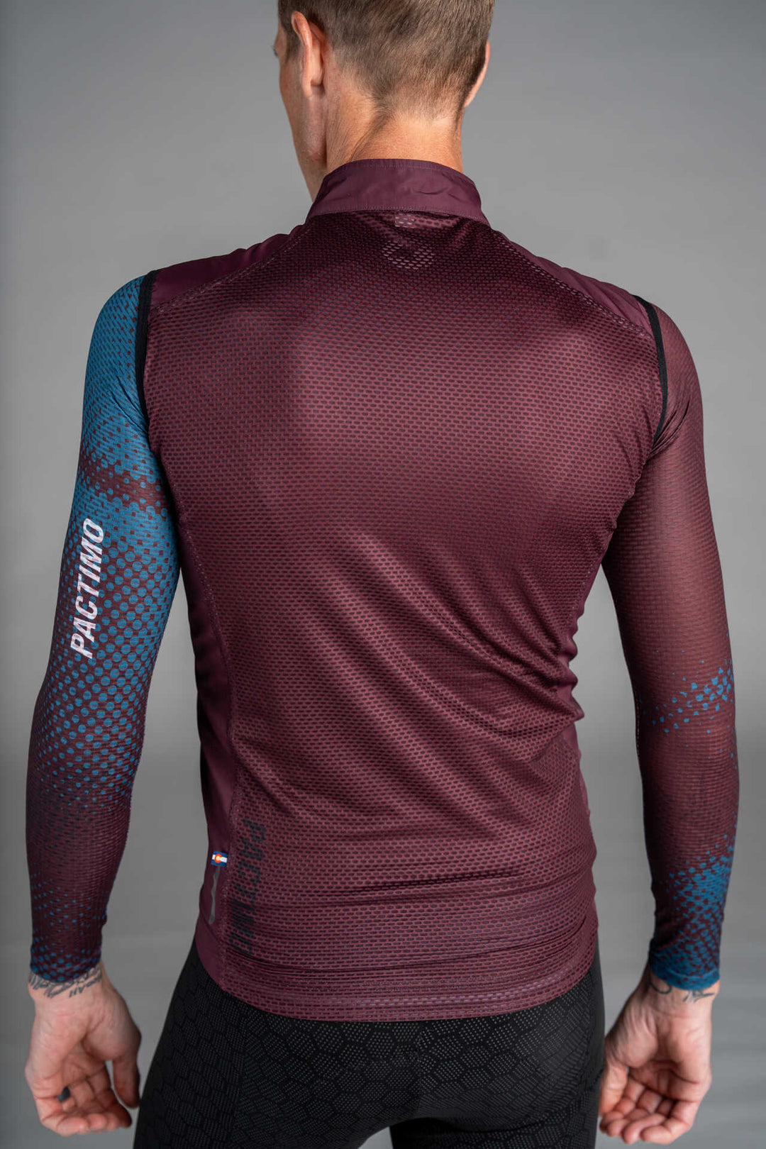 Men's Maroon Packable Cycling Wind Vest - Back View