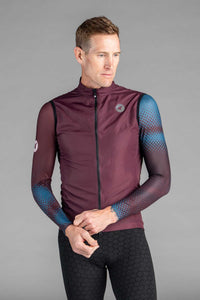Men's Maroon Packable Cycling Wind Vest - Front View