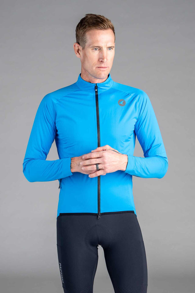 Men's Blue Packable Waterproof Cycling Rain Jacket | Pactimo