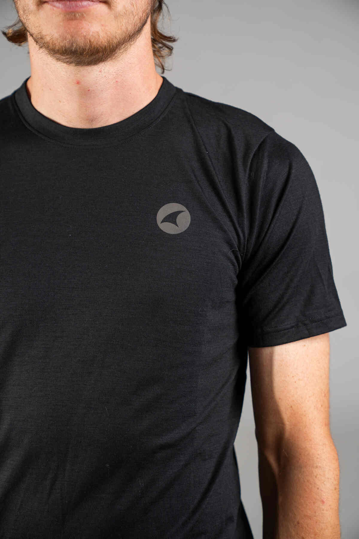 Men's Black Merino Wool MTB Tee - Close-Up