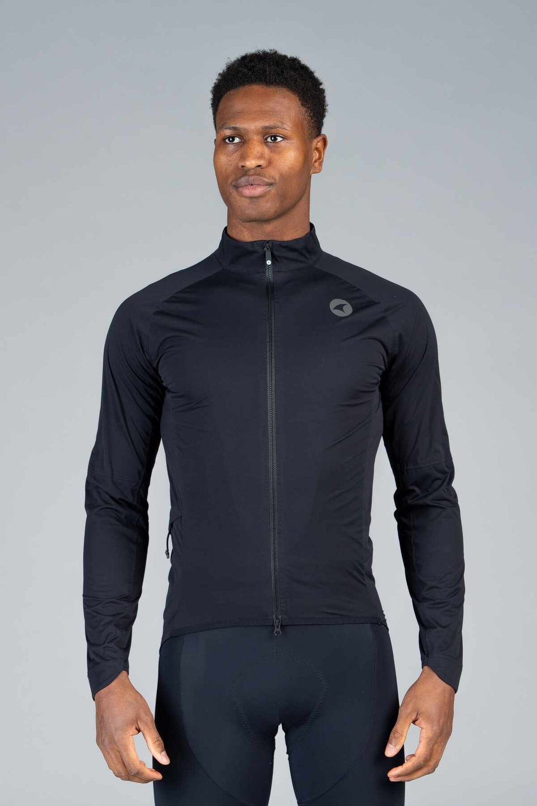 Men's Black Waterproof Cycling Rain Jacket - Front View