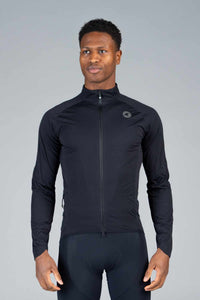 Men's Black Waterproof Cycling Rain Jacket - Front View