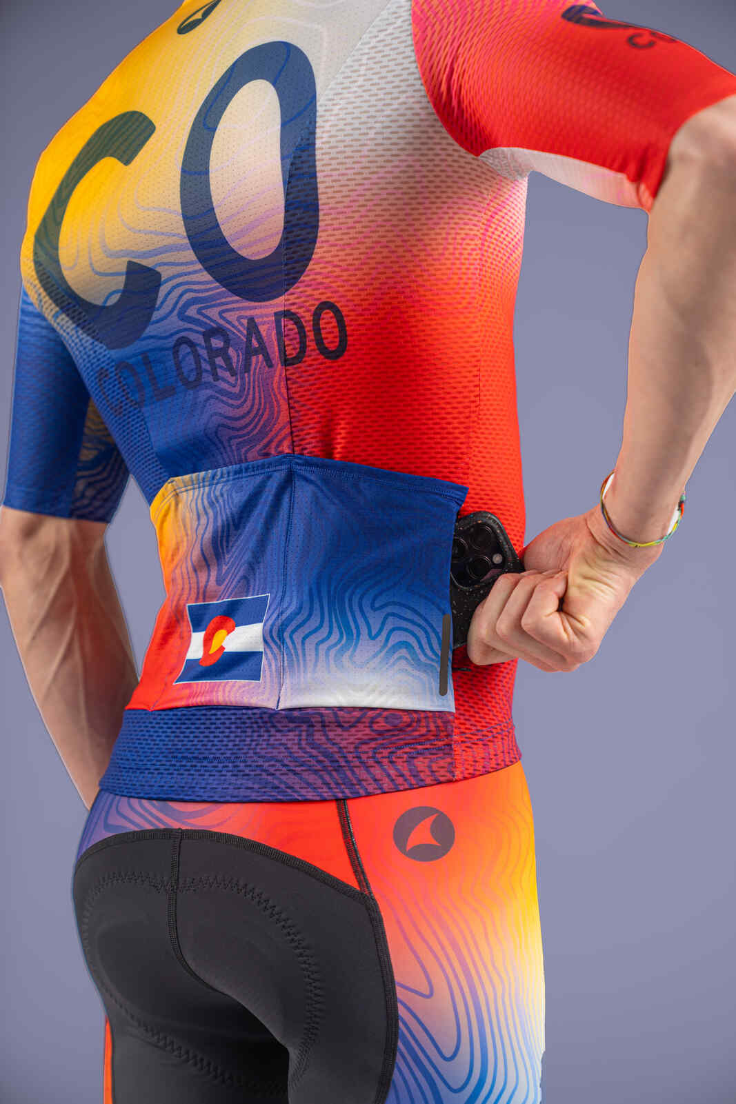 Men's Colorado Flag Mesh Cycling Jersey -Zippered Valuables Pocket
