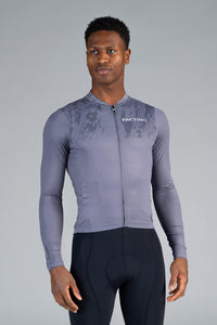 Men's Grey Aero Long Sleeve Cycling Jersey - Front View