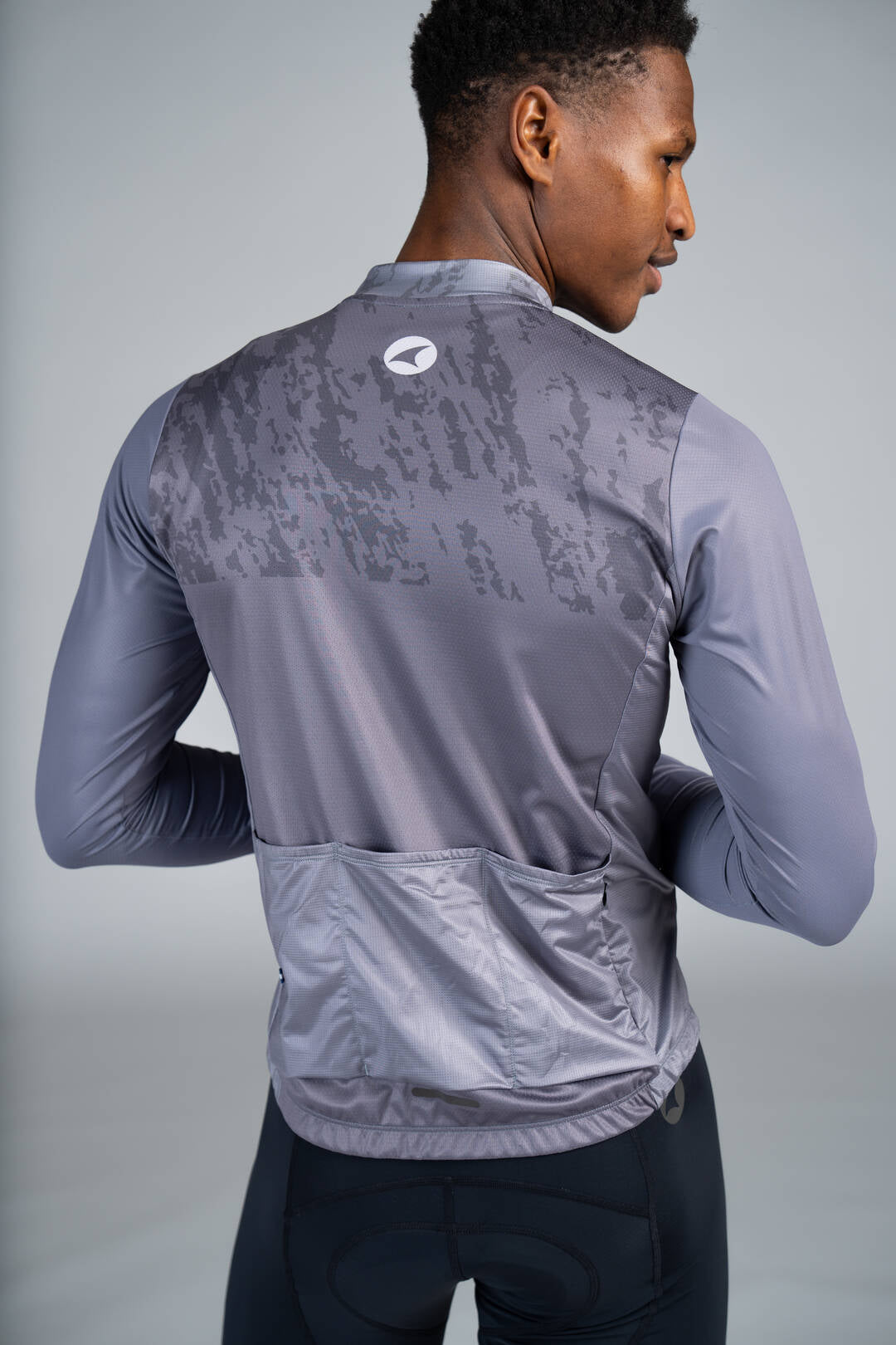 Men's Grey Long Sleeve Bike Jersey - Back Pockets