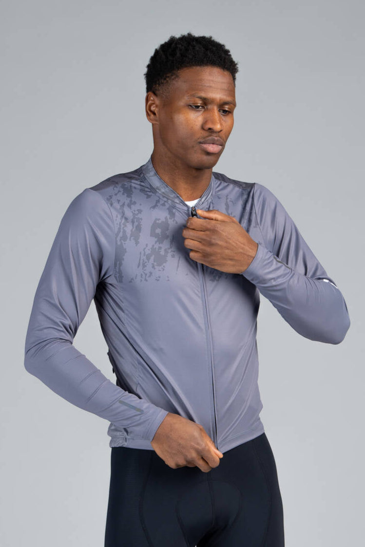 Men's Grey Long Sleeve Bike Jersey - Zipper