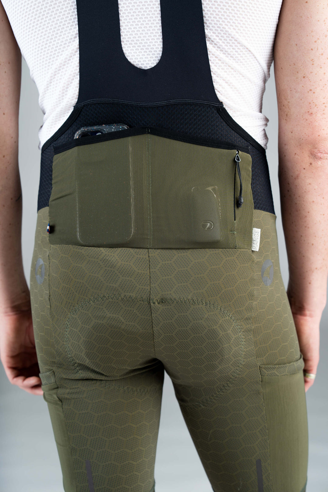 Men's Olive Green 12-Hour Cargo Cycling Bibs - Back Pockets