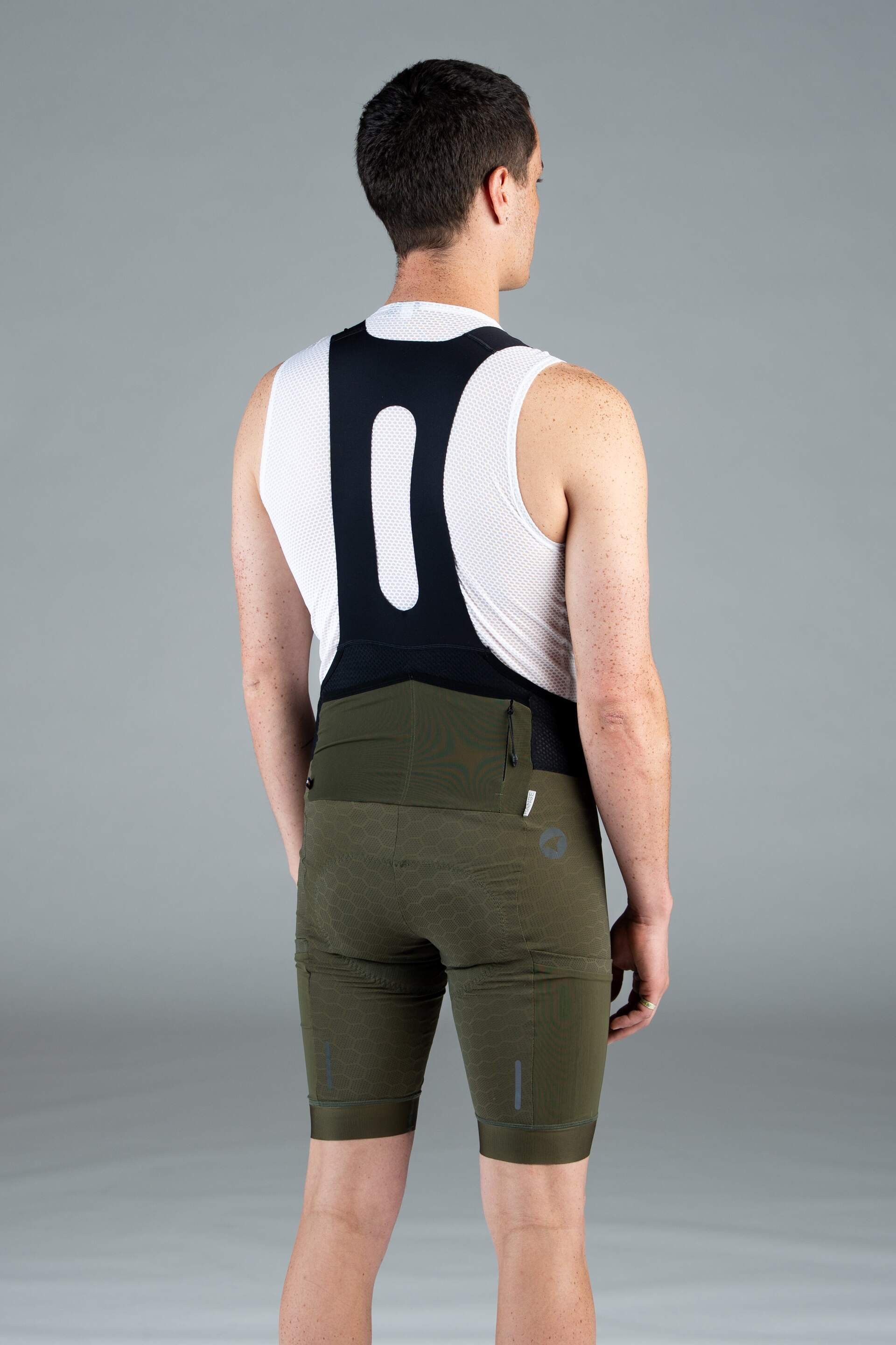 Men's Olive Green 12-Hour Cargo Cycling Bibs - Back View