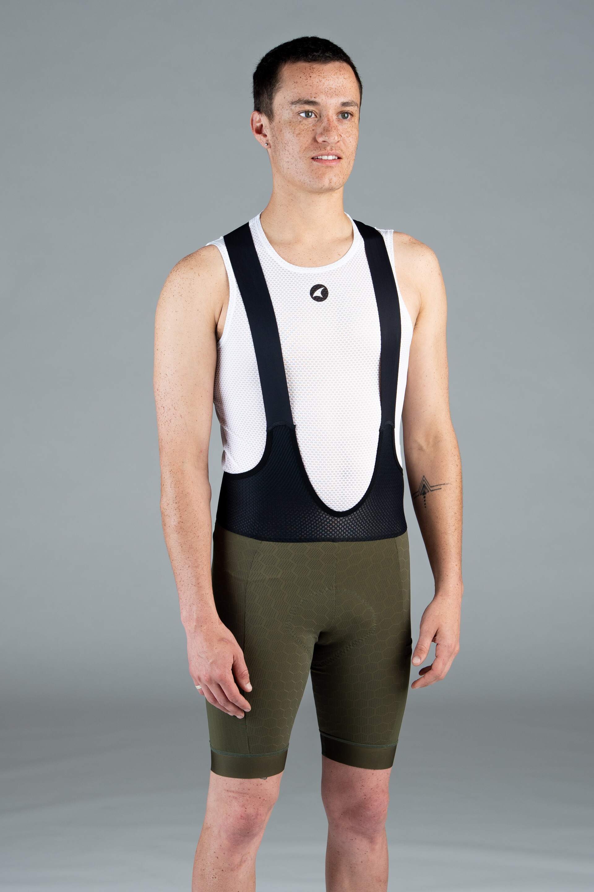 Men's Olive Green 12-Hour Cargo Cycling Bibs - Front View