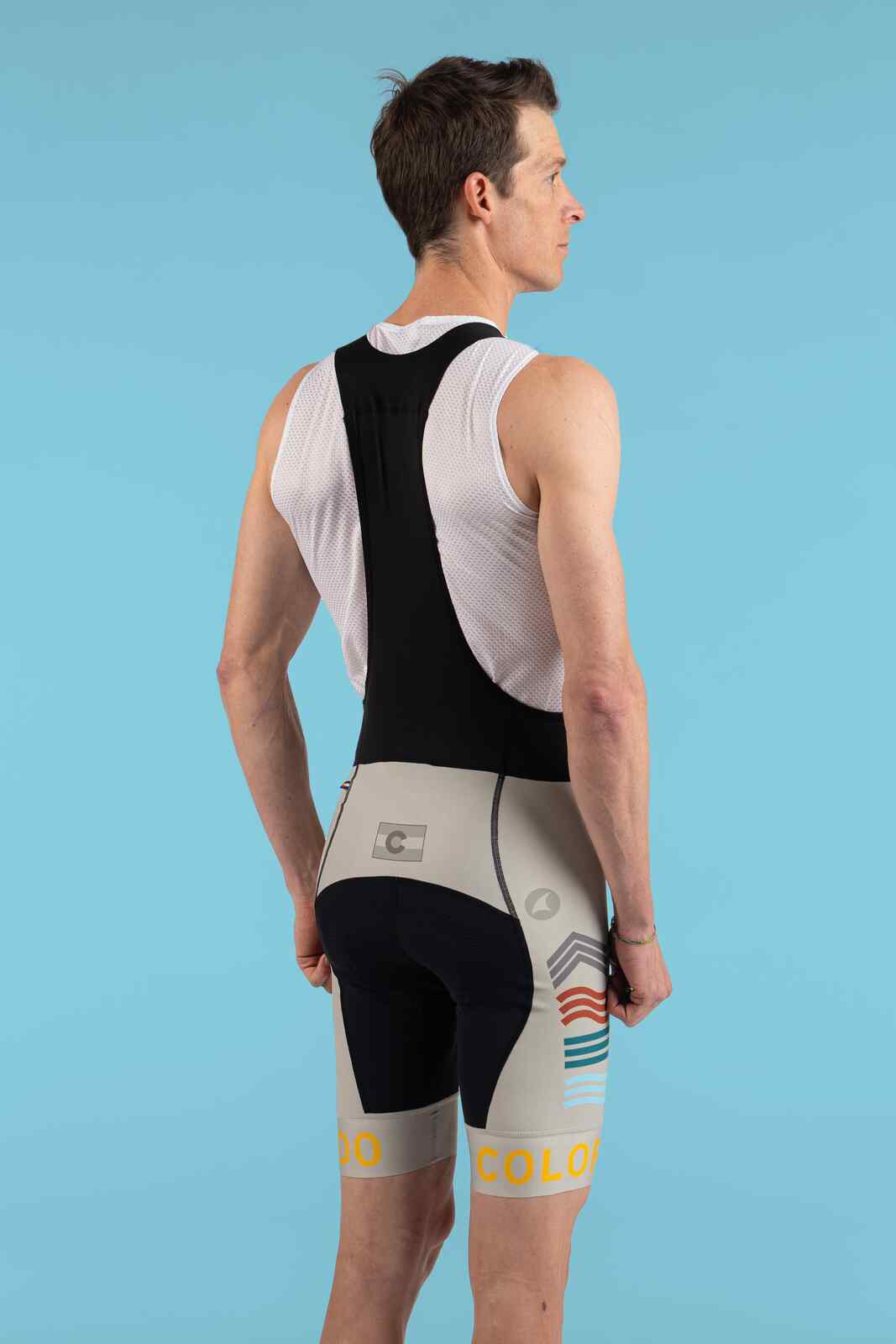 Men's White Colorado Cycling Bibs - Back View