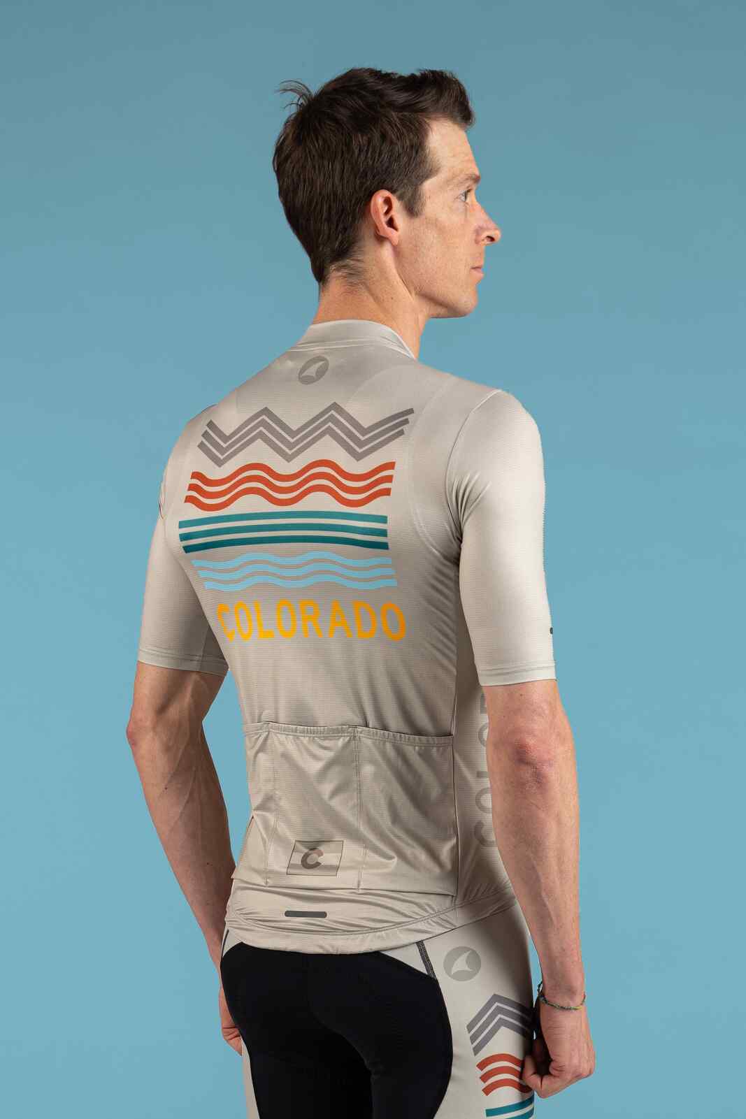 Men's White Colorado Cycling Jersey - Ascent Aero Back View