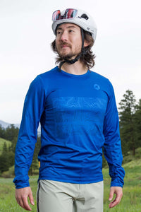 Men's Blue Long Sleeve Mountain Bike Jersey - Range Trail Front View