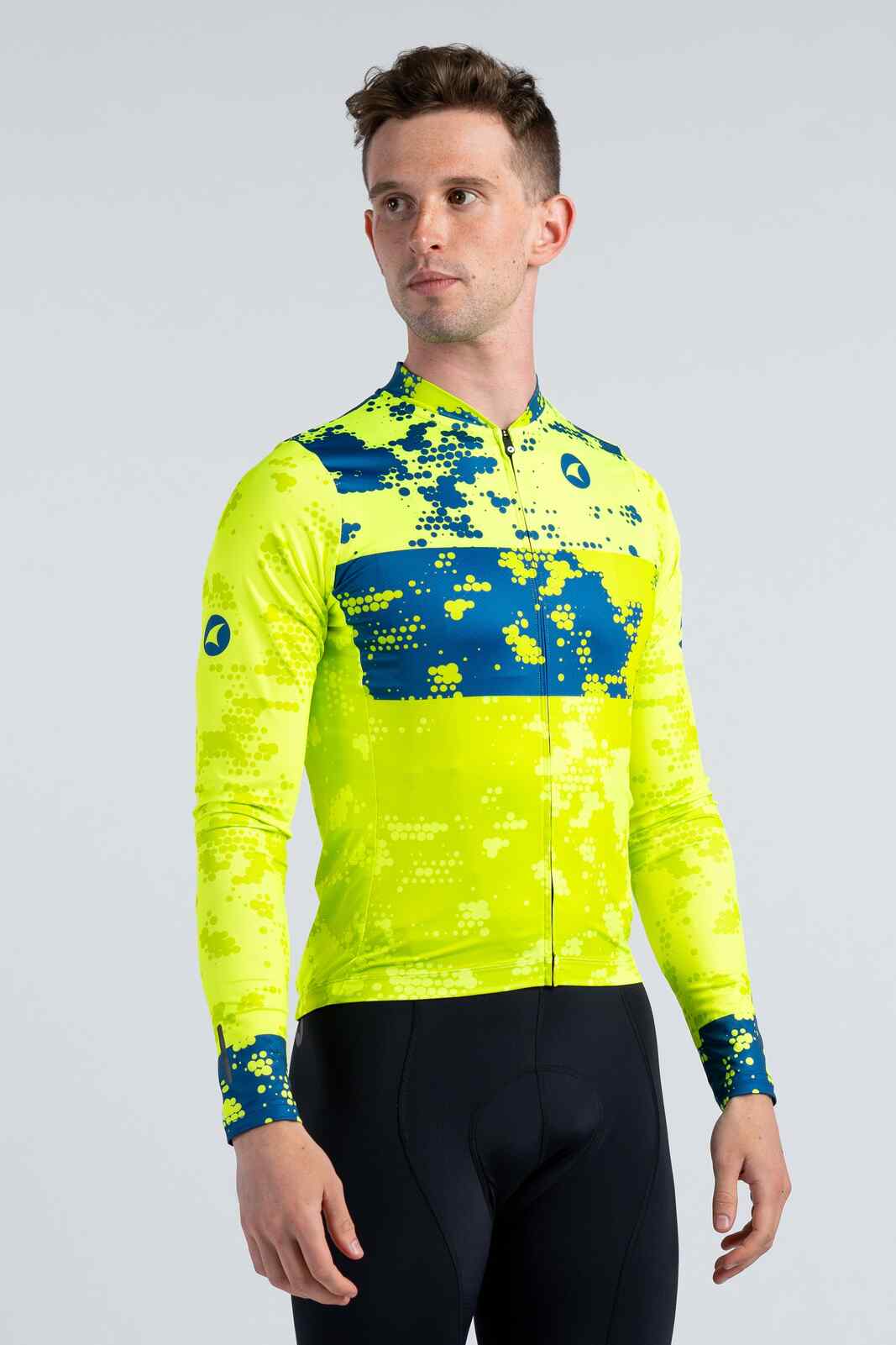 Men's High-Viz Yellow Aero Long Sleeve Cycling Jersey - Front View