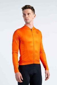 Men's Red/Orange Aero Long Sleeve Cycling Jersey - Front View