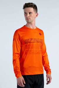 Men's Red/Orange Long Sleeve MTB Jersey - Range Trail Front View