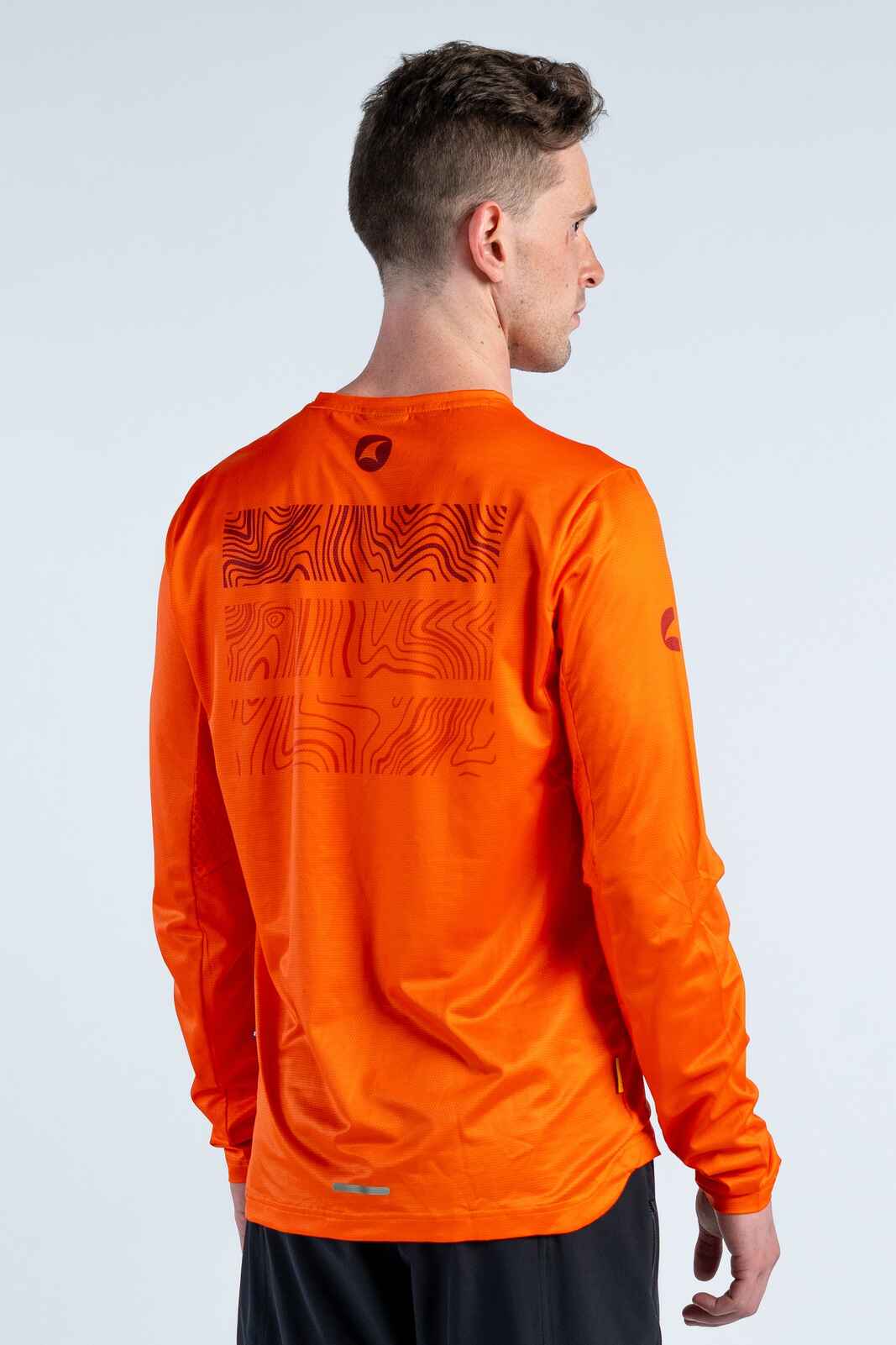 Men's Red/Orange Long Sleeve MTB Jersey - Range Trail Back View