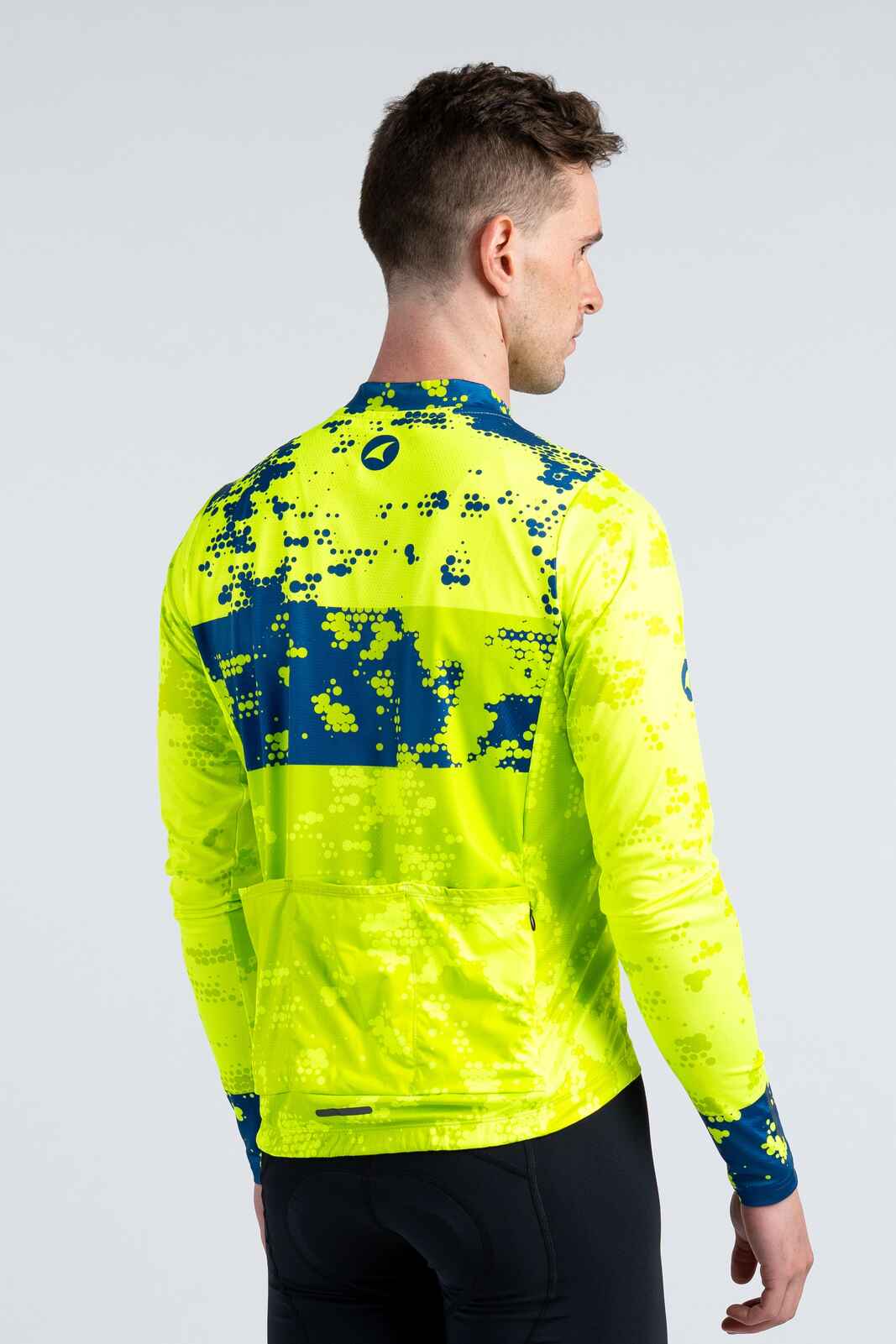 Men's High-Viz Yellow Long Sleeve Cycling Jersey - Ascent Back View