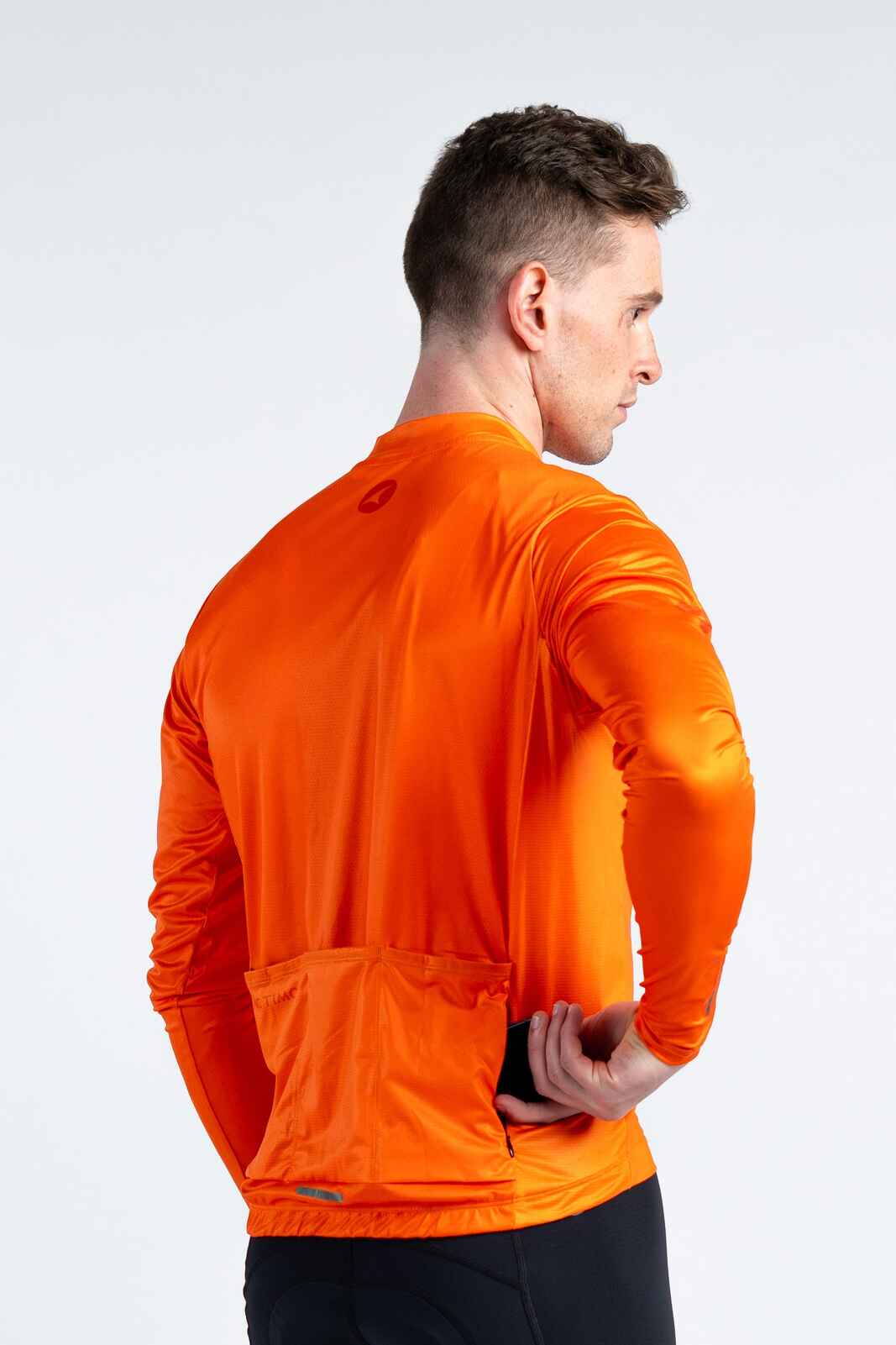 Men's Red/Orange Long Sleeve Cycling Jersey - Ascent Back Valueables Pocket