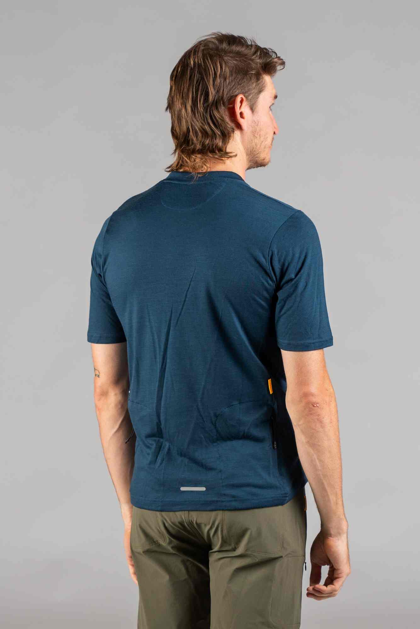 Men's Navy Blue Merino Wool MTB Tee - Back View