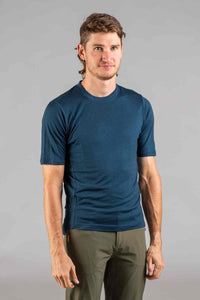 Men's Navy Blue Merino Wool MTB Tee - Front View