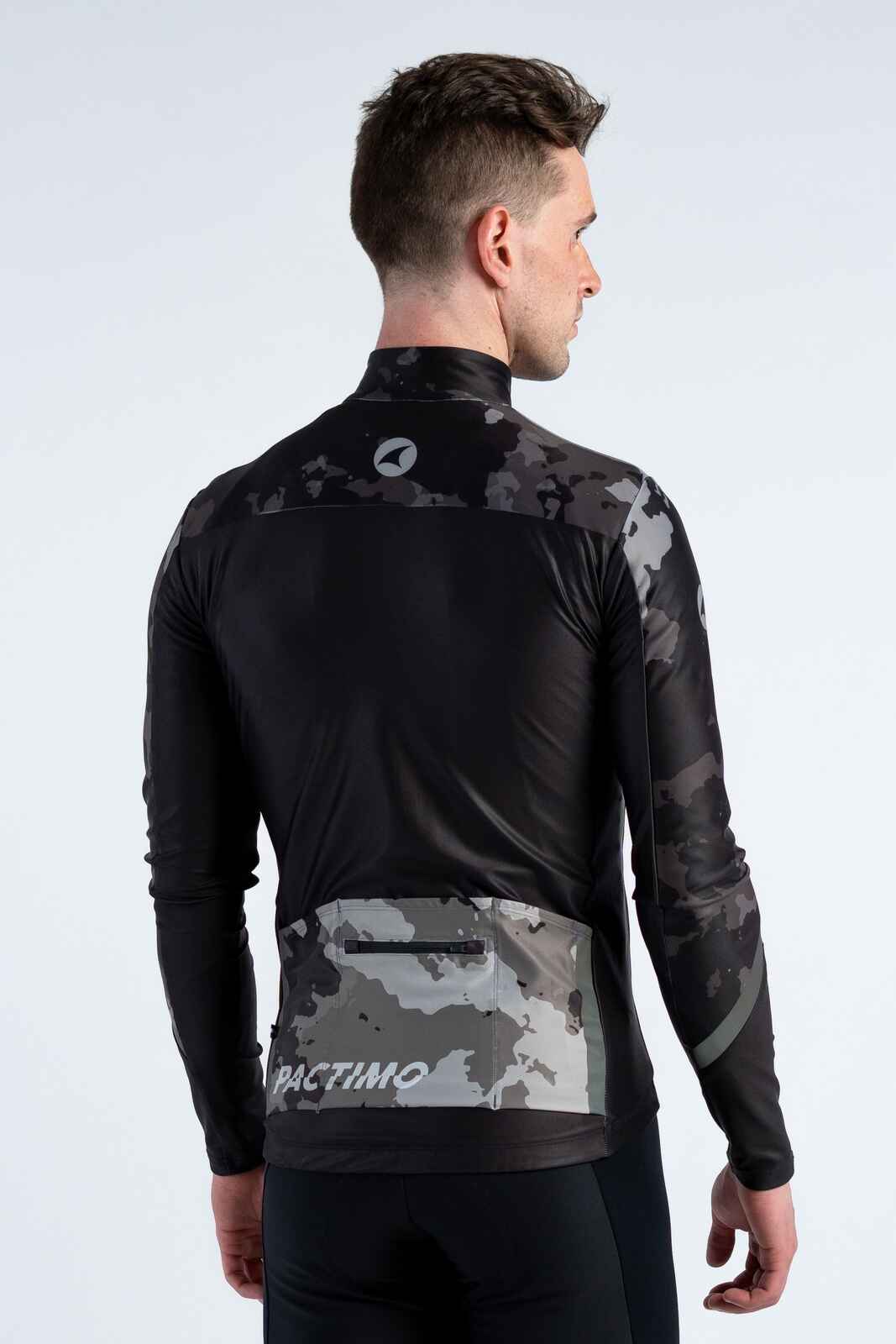 Men's Black Camo Thermal Long Sleeve Cycling Jersey - Back View