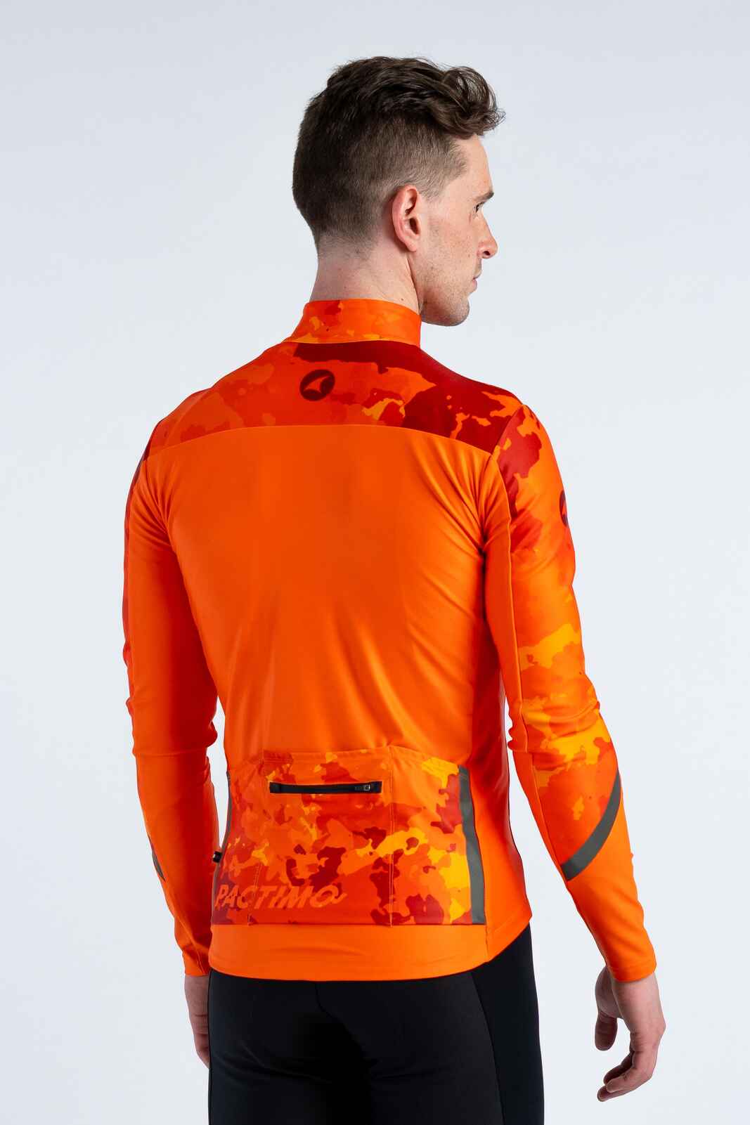 Men's Flame Red Camo Thermal Long Sleeve Cycling Jersey - Back View