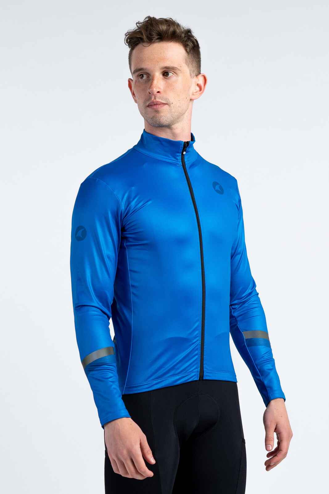 Men's Blue Thermal Cycling Jersey - Front View