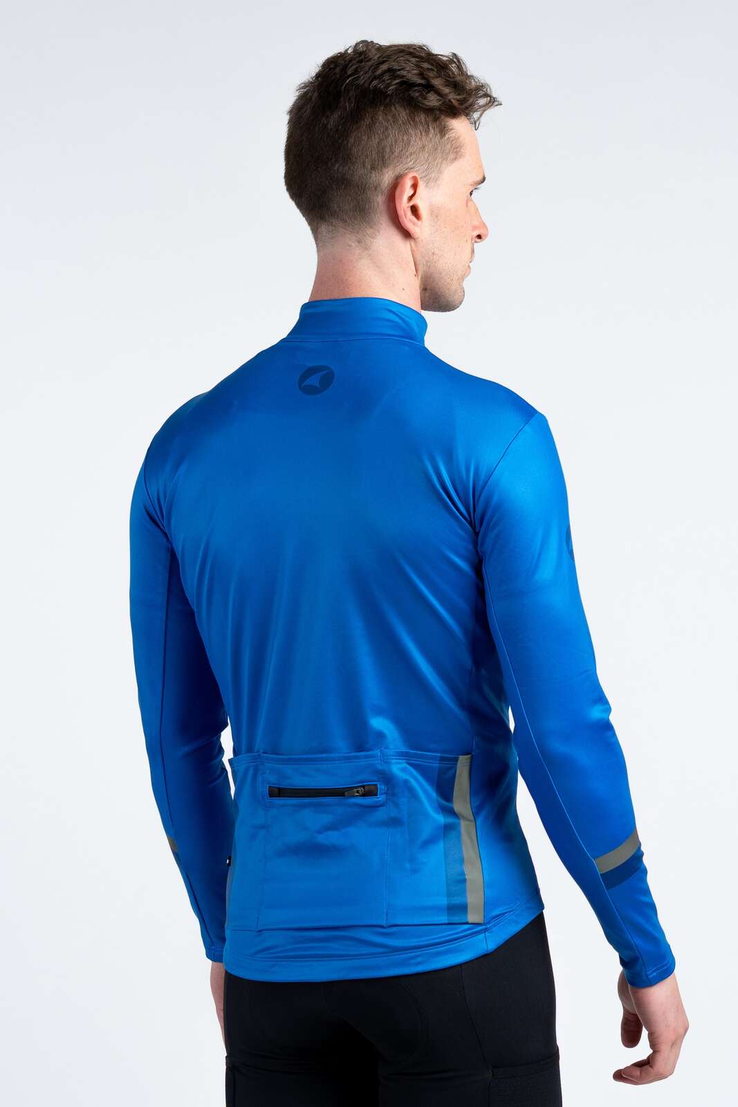 Men's Blue Thermal Cycling Jersey - Back View