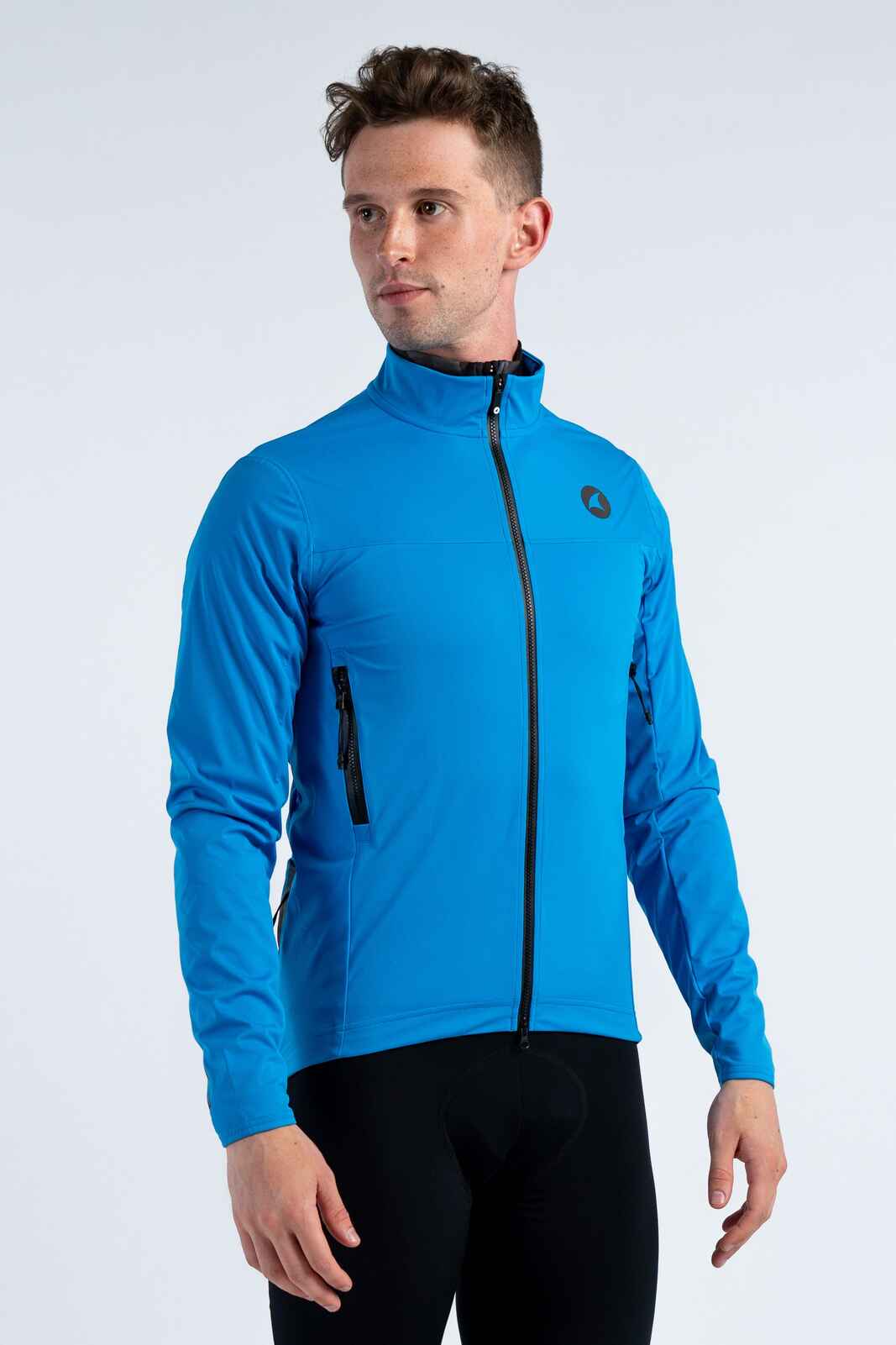 Men's Blue Cycling Jacket for Cold Wet Weather - Front View