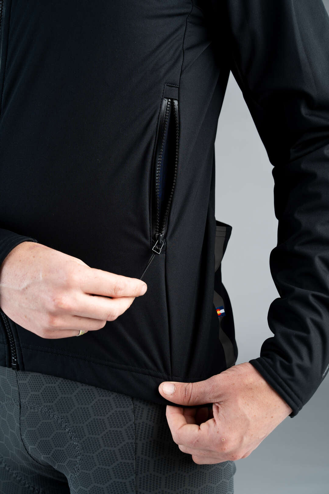 Men's Black Winter Cycling Jacket - Zippered Pocket