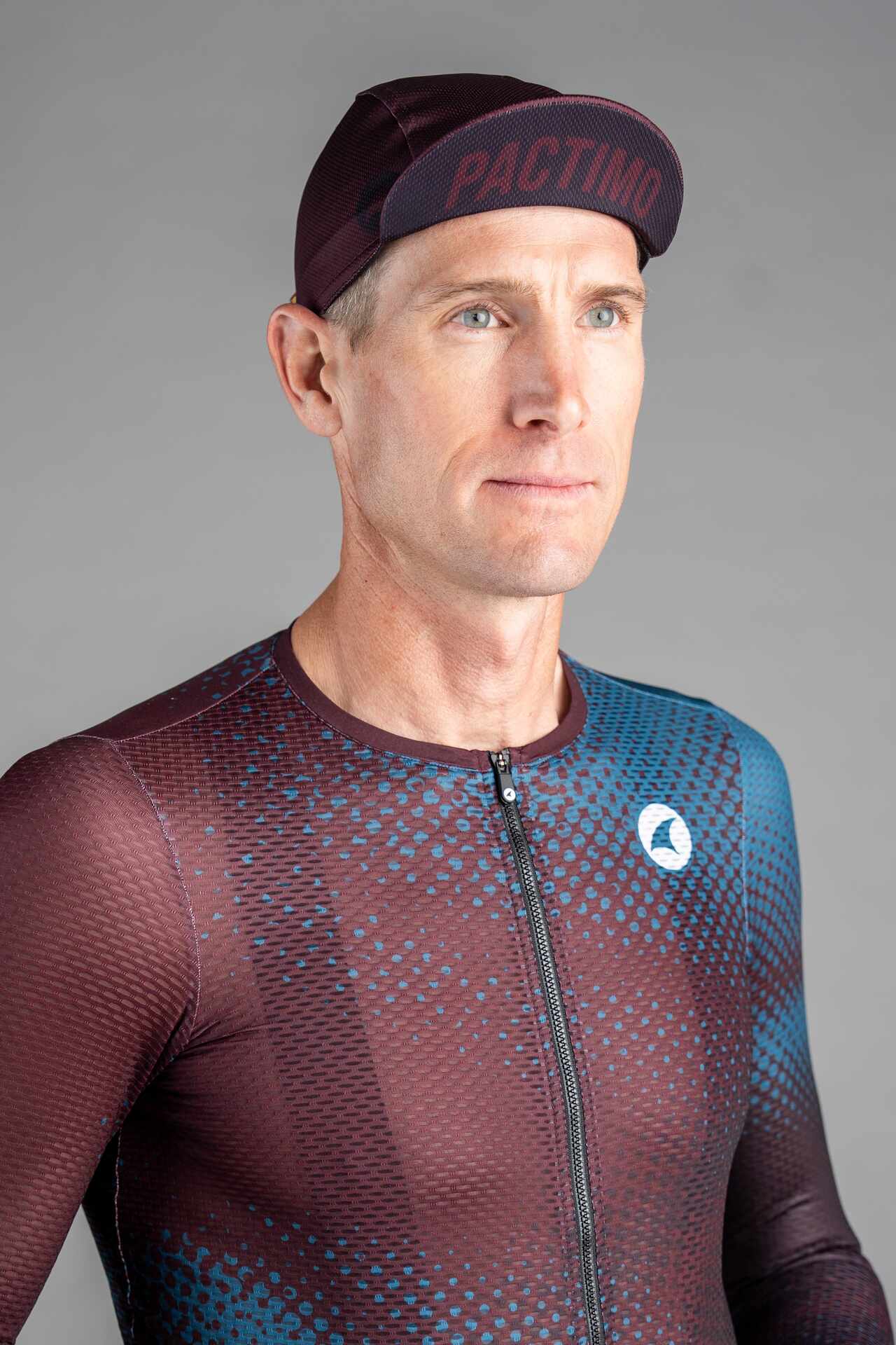 Maroon and Blue Cycling Cap - Visor Up