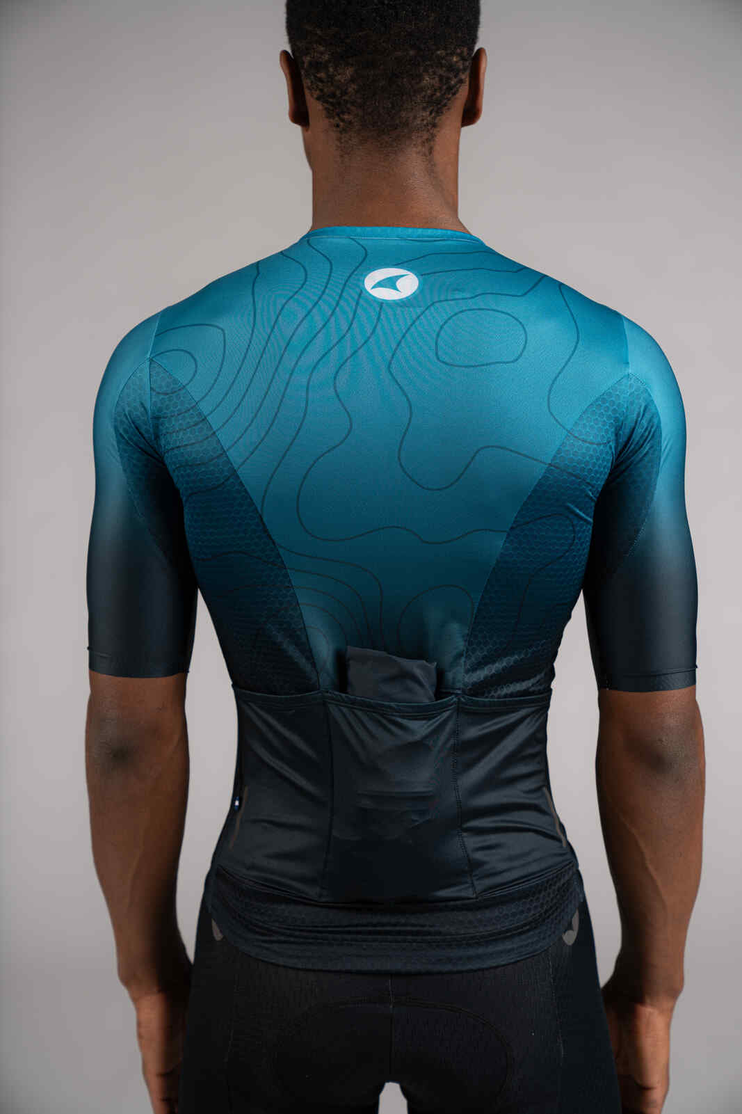 Men's Packable Navy Blue Cycling Wind Jacket - In Back Pocket