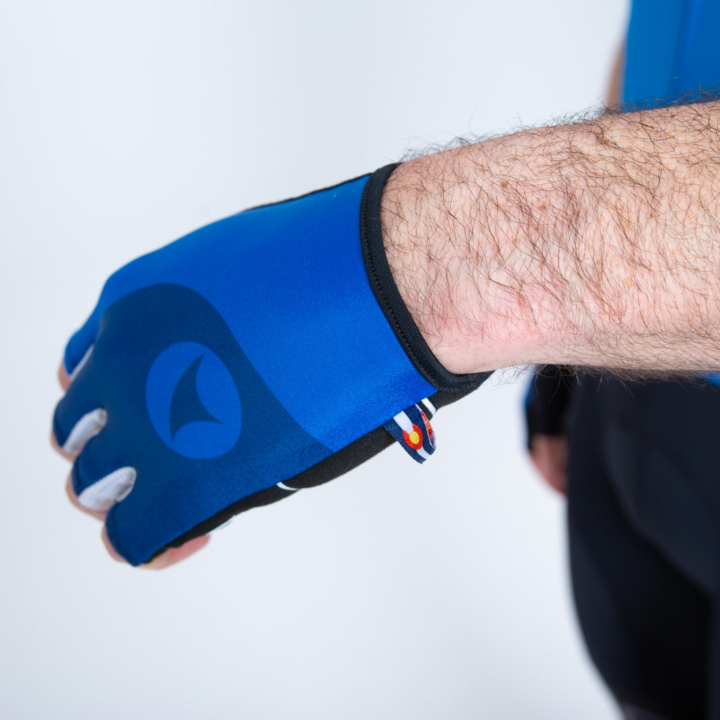 Blue Bike Gloves - On Model