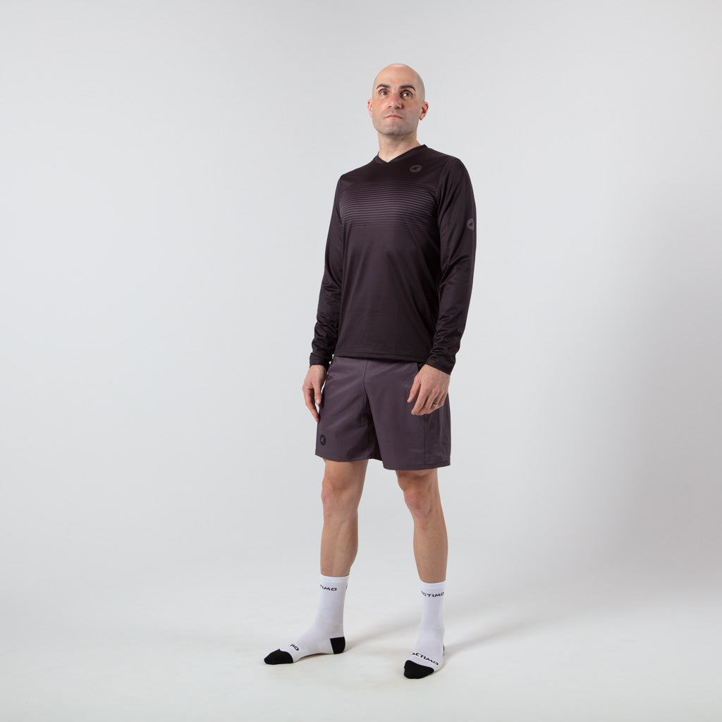 Men's Long Sleeve Running Shirt - on body Front View #color_charcoal