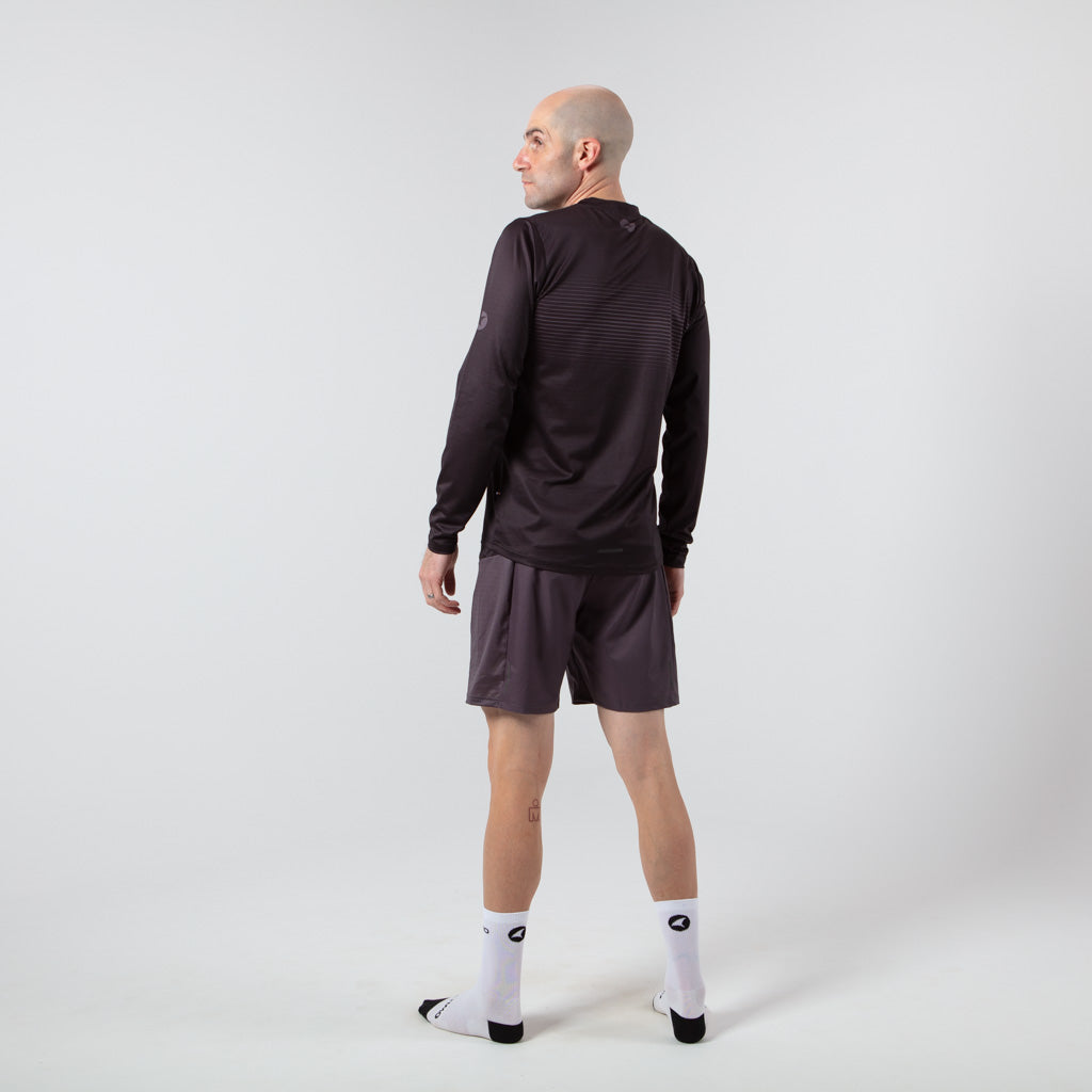 Men's Long Sleeve Running Shirt - on body Back View #color_charcoal