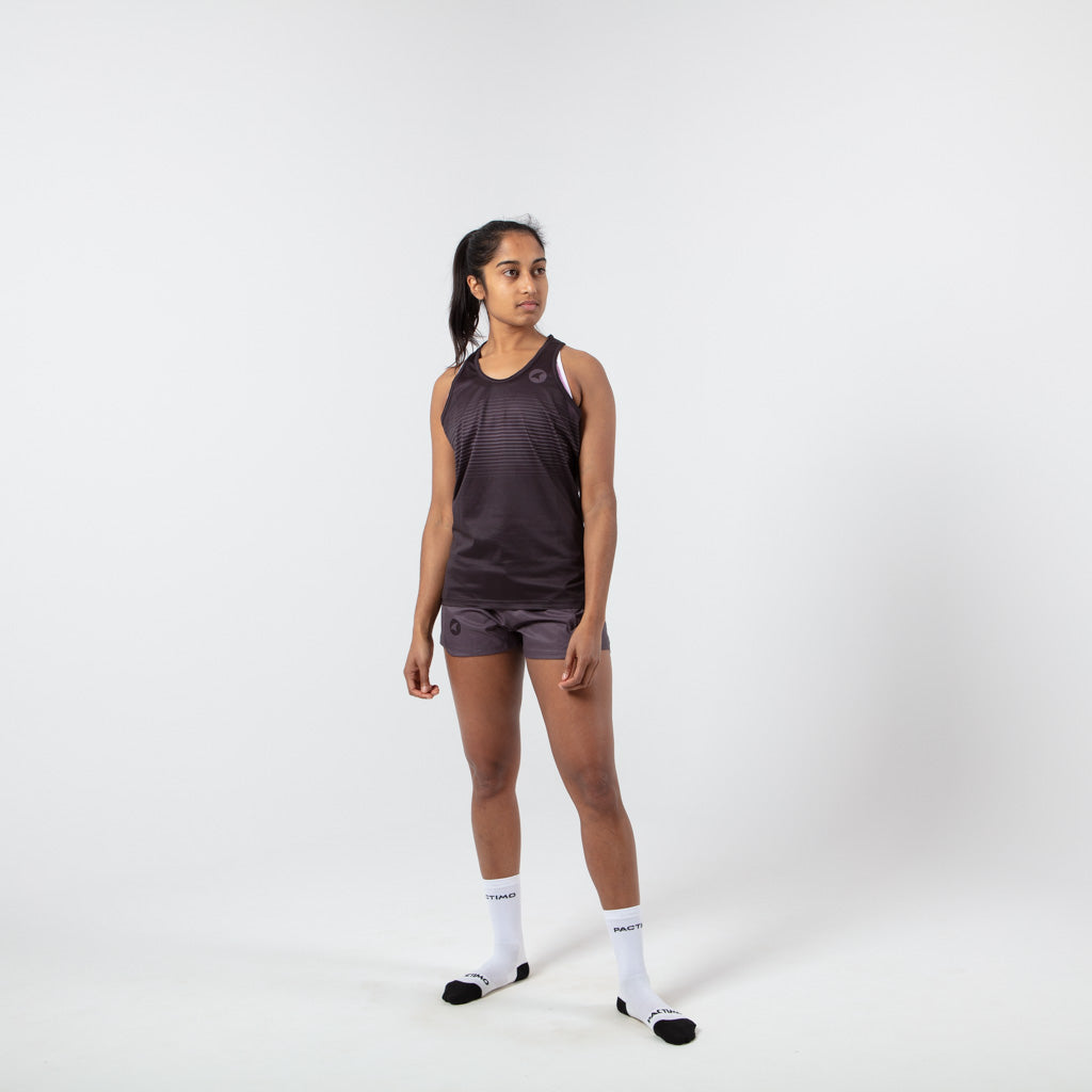 Women's Black Running Singlet - Front View 